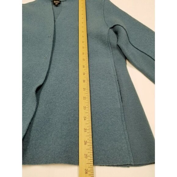 eileen fisher boiled wool Teal Coat 3 snap Closure ribbed sides size small - Picture 9 of 16